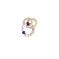 Baby teething toy set featuring wood rings and navy blue silicone beads on white background - Whale Teether