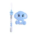 Light blue silicone elephant teether set with matching beaded pacifier clip chain - Blue Set