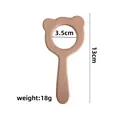 Beech wood bear-shaped baby teether rattle with smooth finish and 3.5cm inner ring - Brown Bear