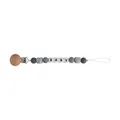 Silicone and beech wood baby pacifier clip with grey beads and BABY letter squares - Gray