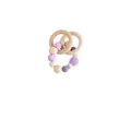 Baby teething rattle with purple silicone beads and dual natural wooden rings - Squirrel Teether