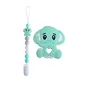 Mint green silicone elephant teether with matching beaded pacifier clip and plastic buckle - Green Zirconia Set