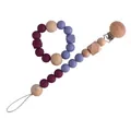 Silicone and beech wood baby pacifier clip with dark red and lavender beads - Clip And Bracelet Combo / Lilac Purple Set