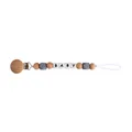 Baby pacifier clip with grey silicone beads, beech wood elements and BABY letter beads - Natural Wood Color