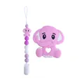 Pink elephant silicone teether toy with purple beaded pacifier clip chain set - Purple Jewelry Set
