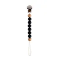 Baby pacifier clip with black silicone beads, natural beech wood beads and metal clip - Natural Wood and Black Beads Style 10 (#10)