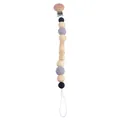 Handmade baby pacifier clip with wood beads and BABY letter blocks on white background - Elephant Pacifier Chain