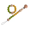 Baby teething ring and pacifier clip set with green and yellow silicone beads - Clip And Bracelet Combo / Mustard Yellow Set