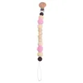 Pink crochet and wooden baby pacifier clip with BABY letter beads on white background - Star Pacifier Clip