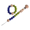 Navy and green silicone baby pacifier clip with beech wood beads and teething bracelet - Avocado Green Set