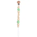 Handmade wooden baby pacifier clip with mint green crochet beads and BABY letter blocks - Bird Pacifier Chain