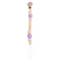 Handmade baby pacifier clip with purple crochet beads and wooden BABY letter cubes - Squirrel Pacifier Clip