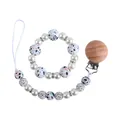 Baby pacifier clip and bracelet set with leopard silicone beads and beech wood - Bracelet And Pacifier Clip / White