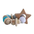 Star-shaped beech wood and crochet bead baby teether rattle in blue and grey - Pentagram