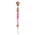 Baby pacifier clip with beech wood beads and pink gradient silicone beads on white background - Pink Pacifier Clip