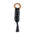 Anneau en bois de hêtre avec pompon en coton macramé noir pour dentition de bébé - Noir