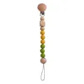 Baby pacifier clip with beech wood and silicone beads in yellow and olive green tones - Mustard Yellow Pacifier Clip