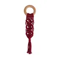 Anneau de dentition en bois de hêtre fait main avec macramé en coton rouge foncé - Rouge