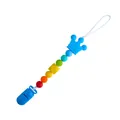 Rainbow silicone pacifier clip with blue crown detail and secure baby clothing fastener - Blue Pacifier Clip