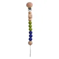 Baby pacifier clip with beech wood and green and dark blue silicone beads - Avocado Green Pacifier Clip