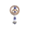 Baby wooden rattle with purple and white silicone beads and silver metal bells - Lilac Purple