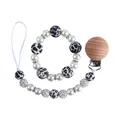 Baby pacifier clip set with leopard silicone beads and natural beech wood clip and bracelet - Bracelet And Pacifier Clip / Black