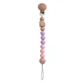 Purple and pink gradient silicone pacifier clip with natural beech wood beads - Purple Pacifier Clip