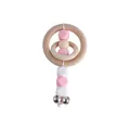 Pink and white silicone bead rattle with natural wooden rings and small silver bells - Pink