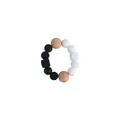 Baby teething ring with black and white silicone beads and natural beech wood accents - White Teether