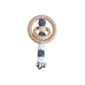 Baby teething rattle with gray silicone beads, wooden rings, and silver bells - Gray