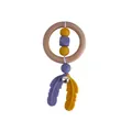 Baby teething rattle with wooden ring and purple-yellow silicone feather pendants - Lilac Purple