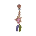 Silicone feather and wooden star baby teether clip with pink and purple beads - Pink