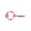 Pink silicone and beech wood MOM letter teething ring with lobster clasp for moms - Pink