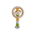 Baby wooden teether rattle with yellow and green silicone beads and metal bells - Turmeric