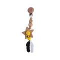 Silicone feather and wooden star baby pacifier clip with yellow crochet bead and bell - Yellow