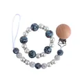 Baby Schnullerkette mit Clip aus Buchenholz, grauen Terrazzo-Silikonperlen und Perlen - Armband Und Schnullerkette / Grau