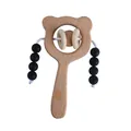 Cartoon beech wood baby rattle with brown bear silhouette and black silicone beads - Black Brown Bear