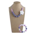 Silicone rose nursing necklace and bracelet set in purple and grey shades - Necklace And Bracelet / Lilac Purple