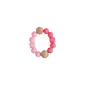 Baby teether bracelet featuring pink silicone beads and natural beech wood spheres - Pink Teether