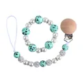 Schnullerkette und Beißring-Set mit mintgrünen floralen Silikonperlen für Babys - Armband Und Schnullerkette / Grün
