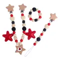 Baby teething set with red fabric star, wooden beads, and pacifier clip on white background - Teether Clip Bracelet Pendant / Red Zirconia Set