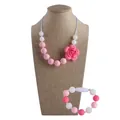 Set collana e braccialetto da dentizione in silicone con rosa rosa per neonati - Collana E Bracciale / Rosa