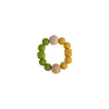 Baby teether ring with green and yellow silicone beads and natural beech wood beads - Mustard Yellow Teether