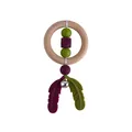 DIY baby teether rattle with wood ring, silicone feathers and purple beads - Burgundy