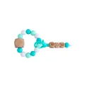 Silicone and beech wood MOM keychain in teal, mint green, and white beads - Lake Blue