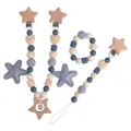Baby teething set with grey silicone beads, wooden star rattle and pacifier clips - Teether Clip Bracelet Pendant / Grey Set