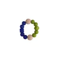 Baby teething ring with blue and olive green silicone beads and natural beech wood - Avocado Green Teether