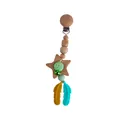 DIY silicone feather star baby pacifier clip with wood beads and green crochet ball - Green