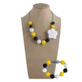 Baby silicone rose teether necklace and bracelet set in yellow black white beads - Necklace And Bracelet / Yellow
