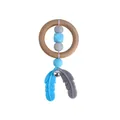 Baby teething ring with grey and blue silicone beads and feather-shaped pendants - Blue
